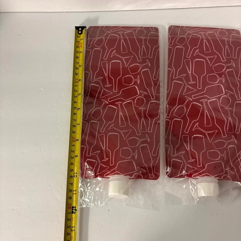 2 Collapsible Wine Flask Pouches 750ml Red Reusable Travel Drink Bags w/ Caps